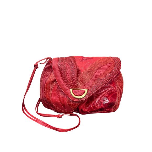 SHARIF | Vintage Red Patchwork Leather Shoulder Bag Made in USA - Picture 1 of 9